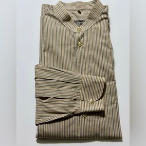 Made in Italy Mondo Marco Dress Button Down Shirt Tan and Rust Stripe size M